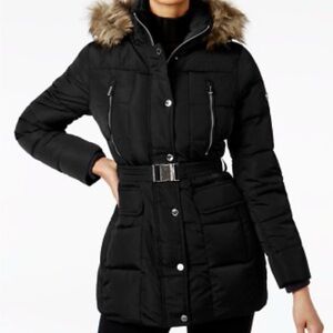 Michael Kors Black Puffer Jacket with Faux Fur Hood